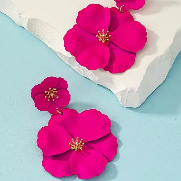 Anthropologie Fuchsia Floral Earrings - Picture 3 of 5
